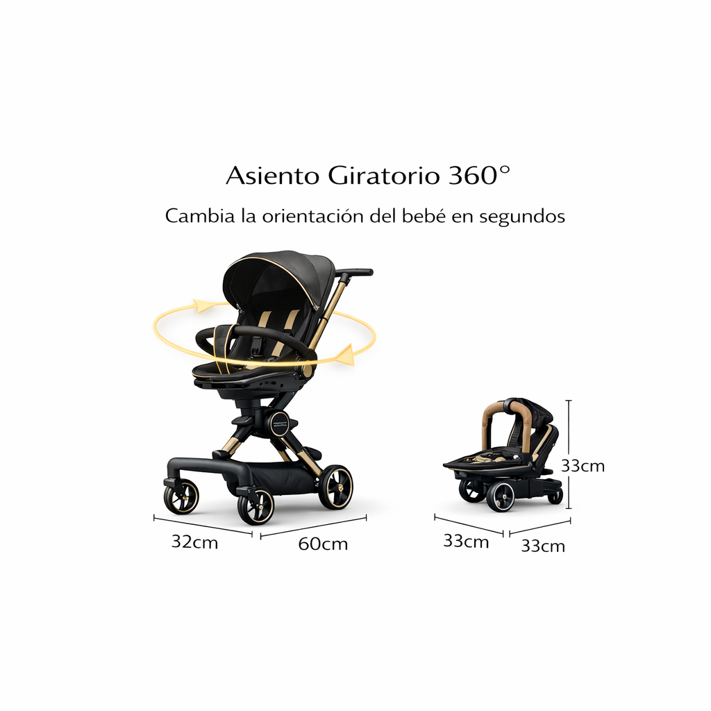 Coche Bebé 360° Plegable con Arnés 5 Puntos