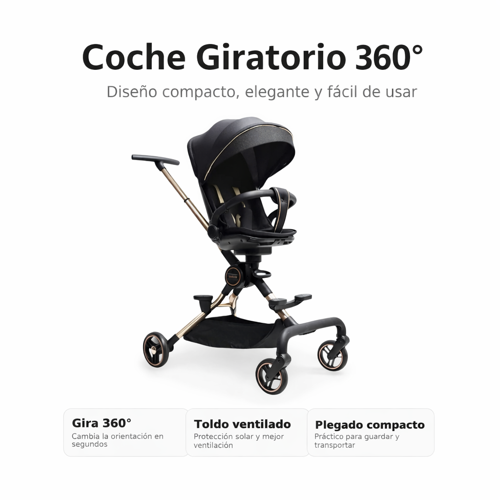 Coche Bebé 360° Plegable con Arnés 5 Puntos