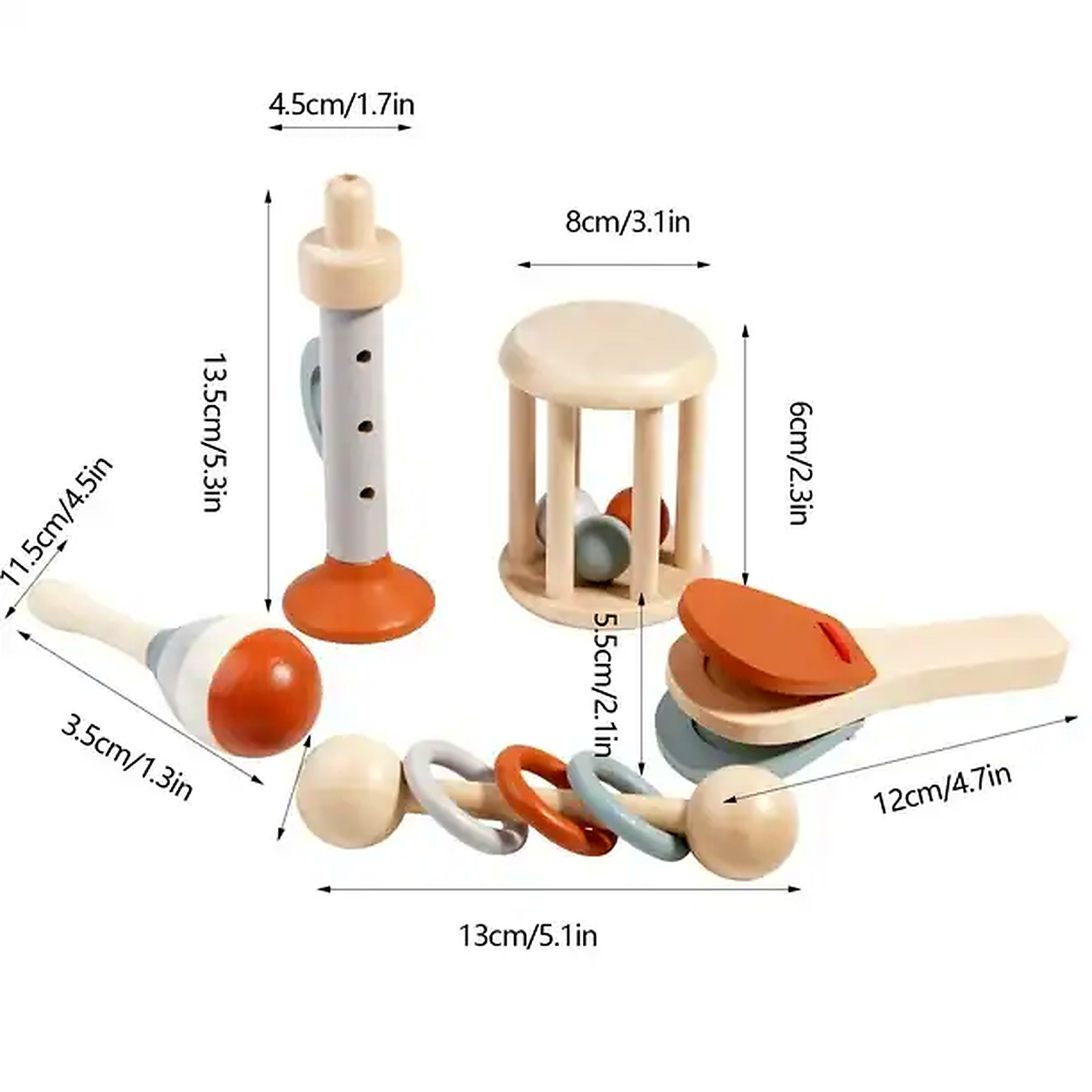 Set 5 instrumentos musicales Madera Montessori