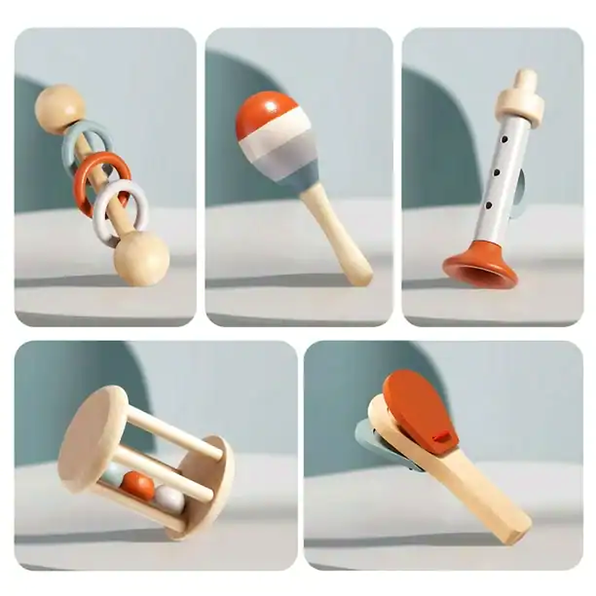 Set 5 instrumentos musicales Madera Montessori